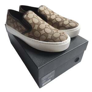 Coach Cameron Outline Signature C Slip-On Sneaker Khaki/Chestnut Size 7.5M